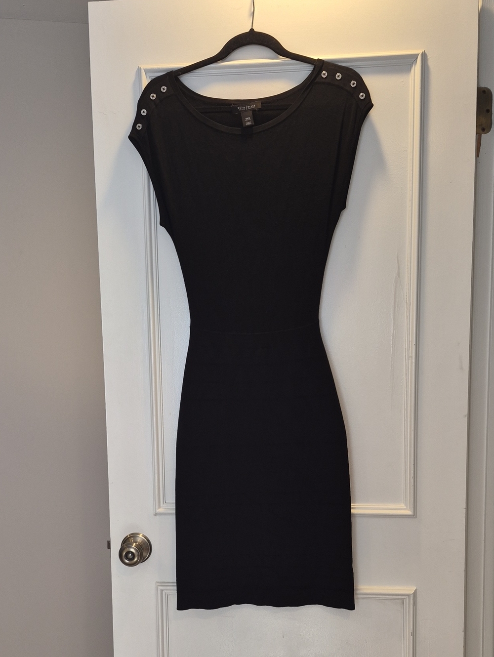 White House Black Market Black Cap-Sleeve Grommet Midi Dress
